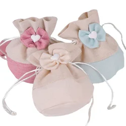 5/10/20Pcs Gift Bags With Bowknot String Christmas Birthday Party Cooikes Dragee Candy Bags Natural Burlap Drawstring Bag Pouch