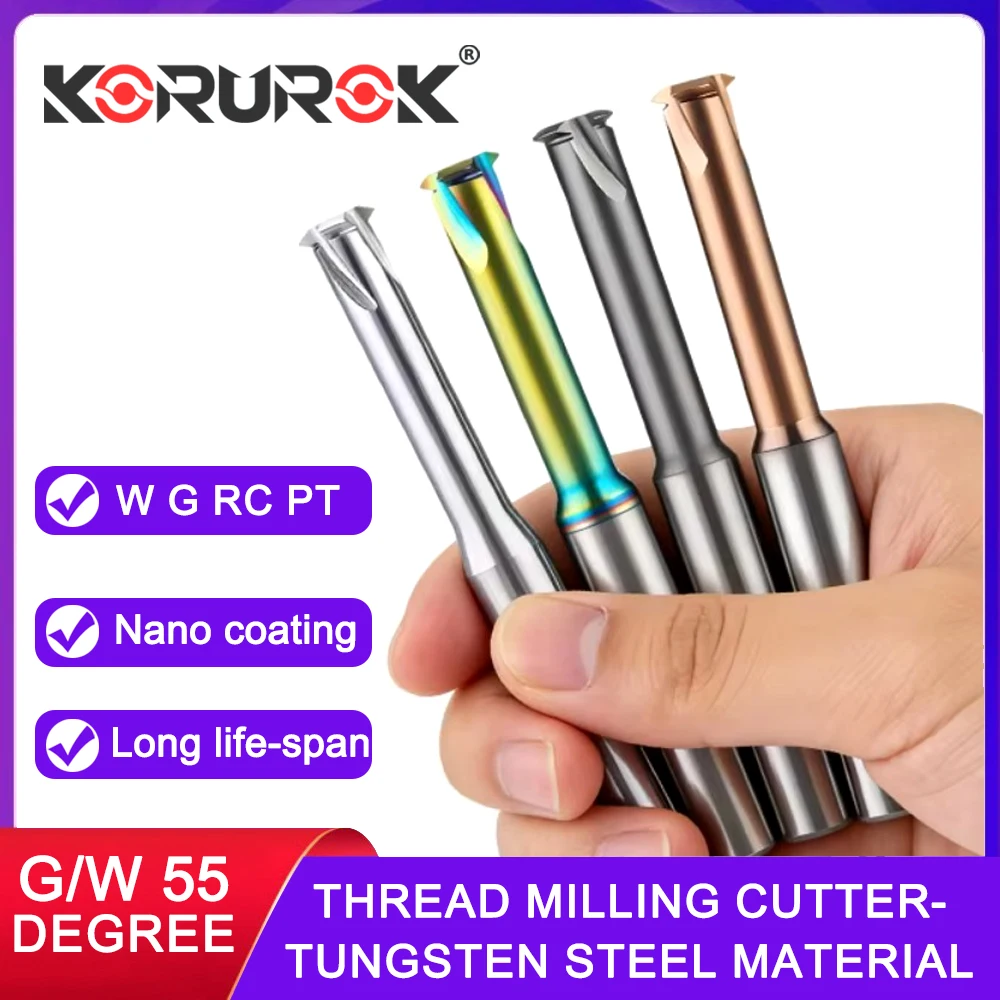 KORUROK Milling Cutter TAP G/W 55° Single Tooth Thread Milling Cutter CNC Machine Solid 1/8 1/4 5/16 3/8 7/16 1/2 Cutting Tools