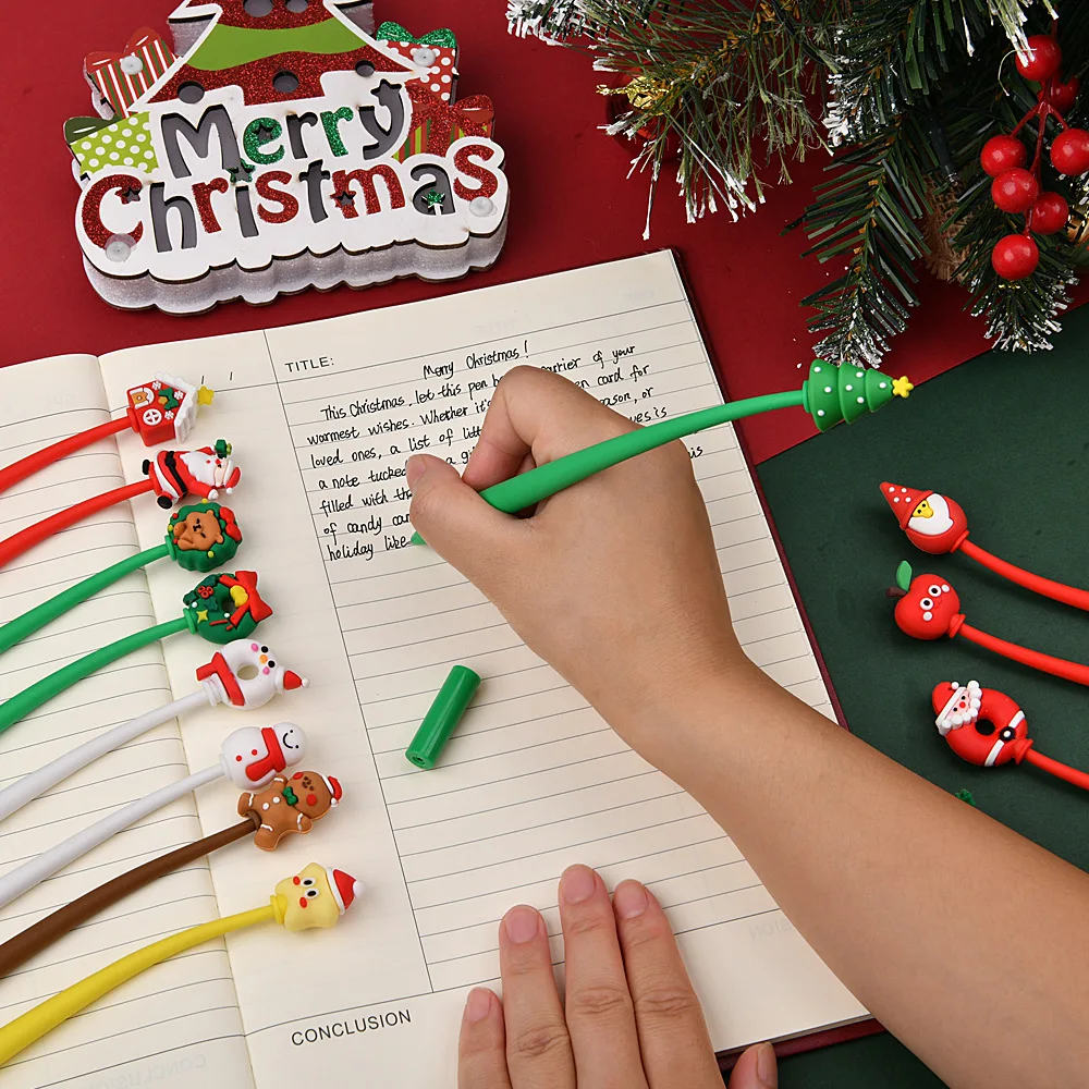 50 قطعة من أقلام بلاستيكية محايدة لطيفة على طراز عيد الميلاد مقاس 0.5 مم، هدايا مثالية لعيد الميلاد للأطفال والطلاب