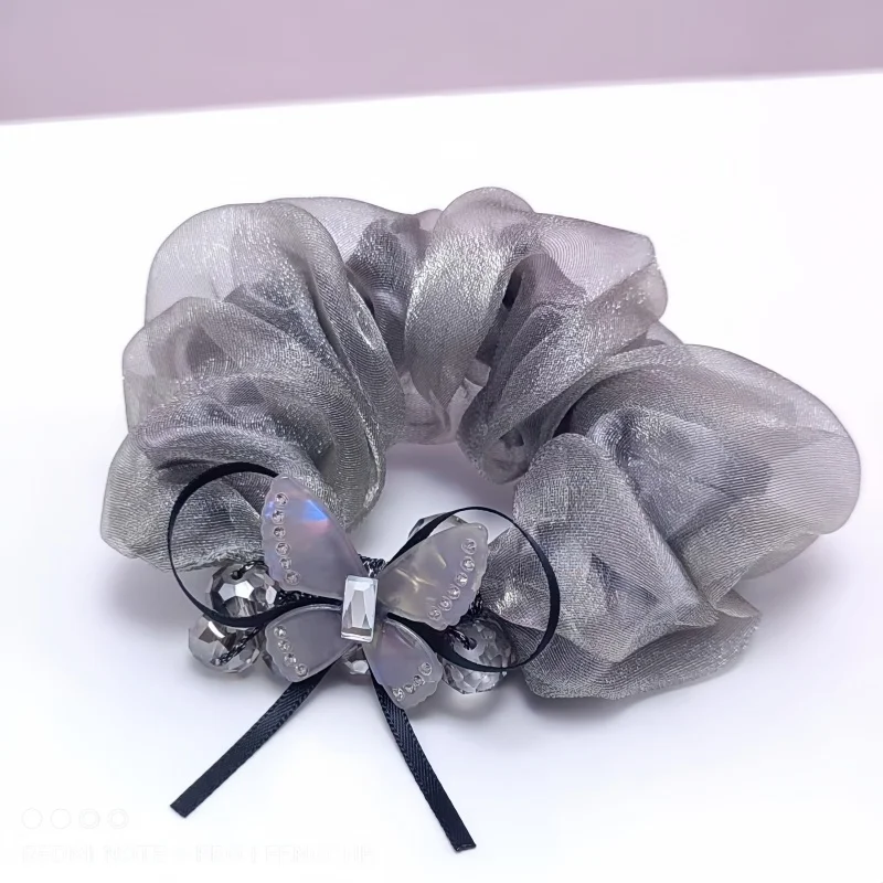 

Chic Organza Hair Accessories Delicate Butterfly Crystal Hair Tie Shiny Rhinestones Fashionable Scrunchie Rhinestone Chiffon