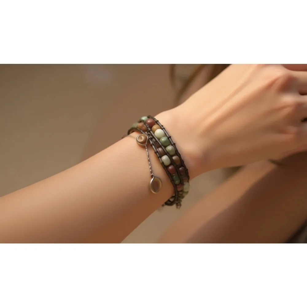 

Браслет из натуральных кристаллов с бусинами, регулируемый, в богемном стиле, подарок для женщин