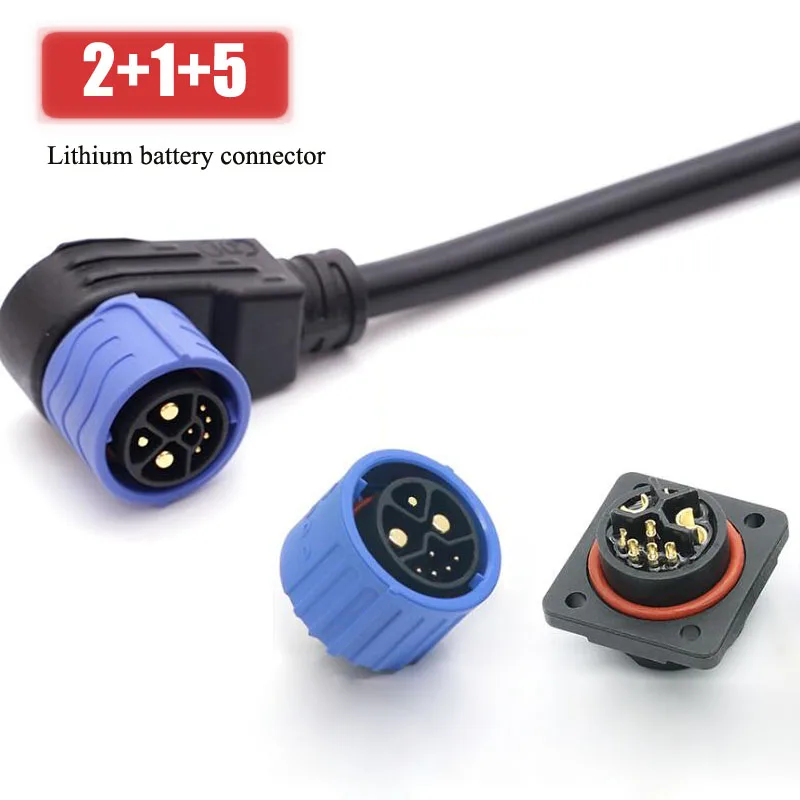 Waterproof 2+1+5 Lithium Battery Connector Cable 2+0/2+5/2+1+3 New Energy Male Female Electric Bicycle Charging Plug Socket