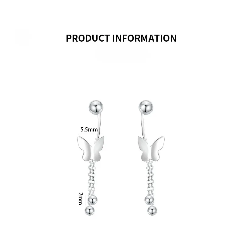 925 Sterling Silver Butterfly Round Drop Earrings for Woman Punk Screw Ball Korean Fashion Chain Rock New Earring Luxury Jewelry