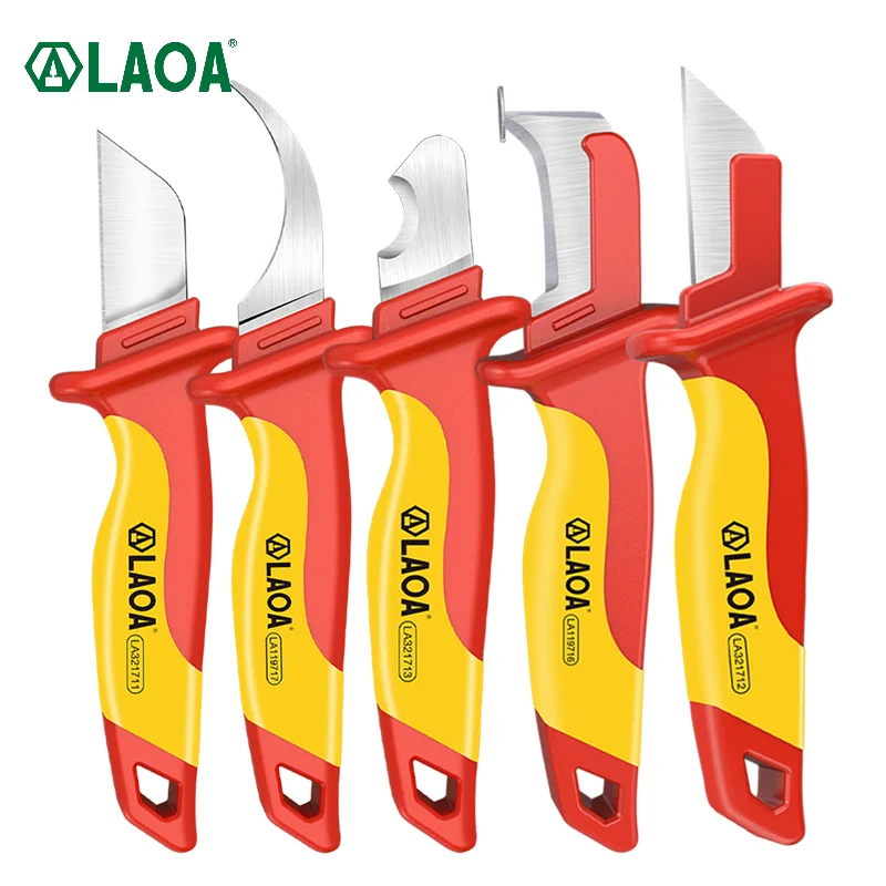 LAOA Insulated Electrician Knife VDE 1000V Withstand Voltage Cable Stripping Knife Straight Curved Hook Fixed Blade Wire Strippe