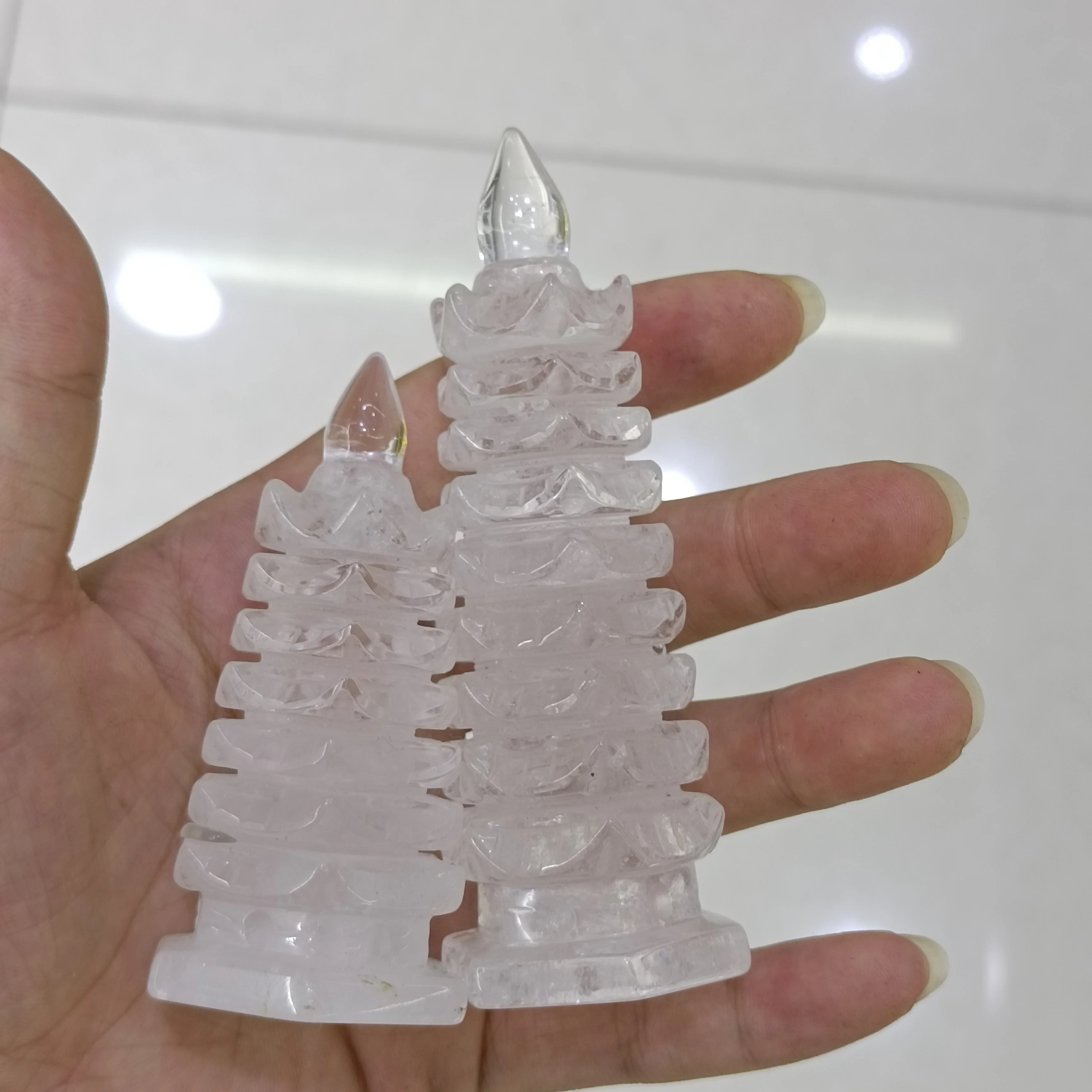 1pc Natural White Crystal Carving Wenchang Tower Healing Reiki Transparent Quartz Decoration