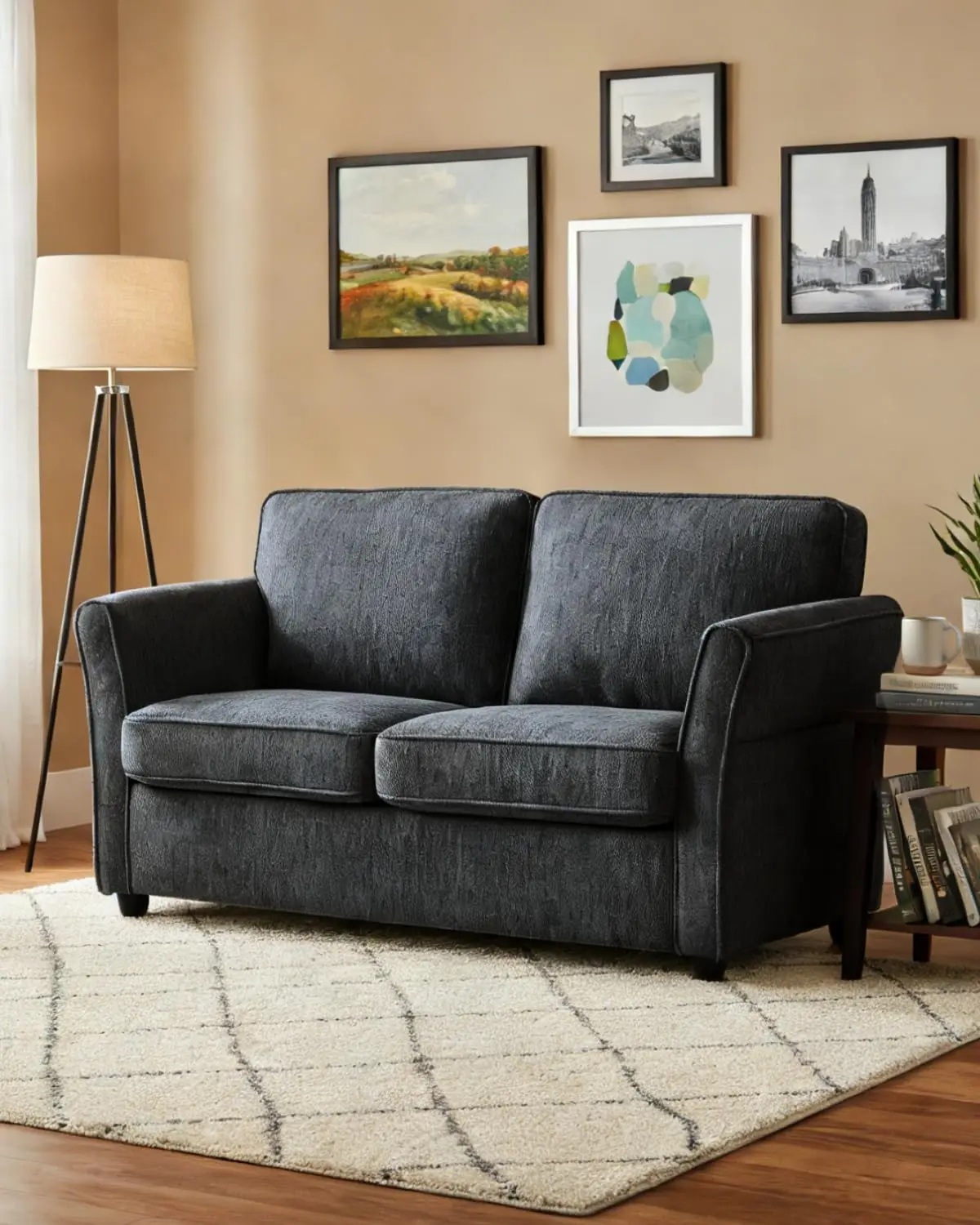 #Chenille Loveseat Removable Cover Outward Arms Spring Cushion Solid Wood Frame Deep Seat Small Apartment Pink