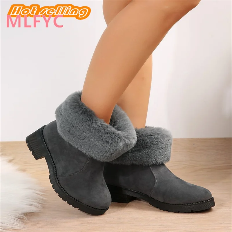 Snow Boots Women's  Autumn/Winter New Fashion Fur Mouth Thick Heel Plush Short Boots for Thermal Protection Large Cotton Boots