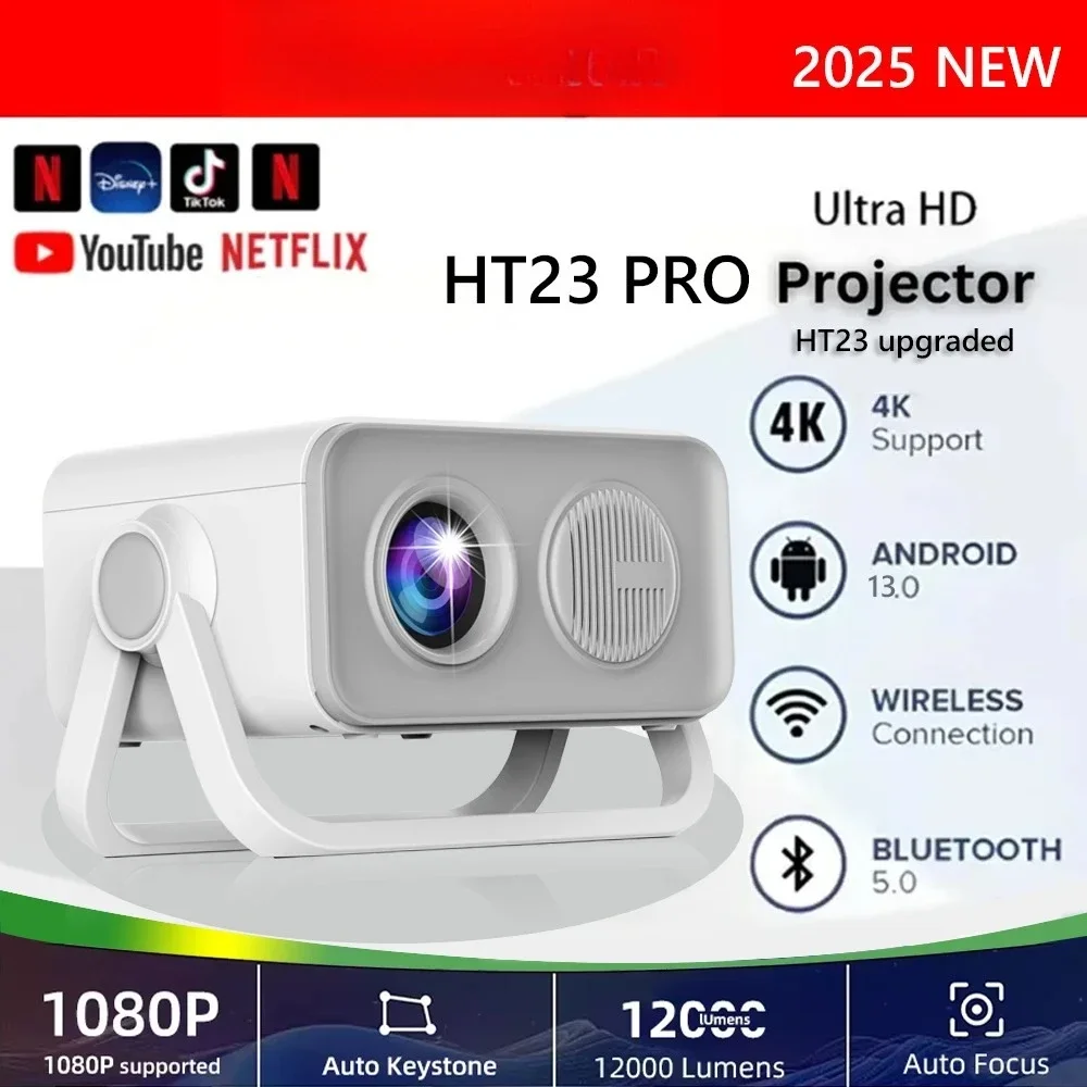 

HT23 PRO Native Portable Projector 800ANSI 1080P Auto Focus Keystone Correction Android13 BT5.2 WIFI6 360° Home Cinema 2025