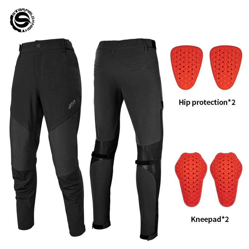 SFK New Black Motorcycle Riding Trousers Summer Quick Drying Breathable Men's Pants With CE Protective Armor Gears Accessories