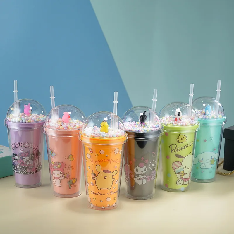 

2024 New Sanrio Straw Cup Double-Layer High-Temperature Resistant Plastic Cups Children'S Outdoor Portable Traveling Cups