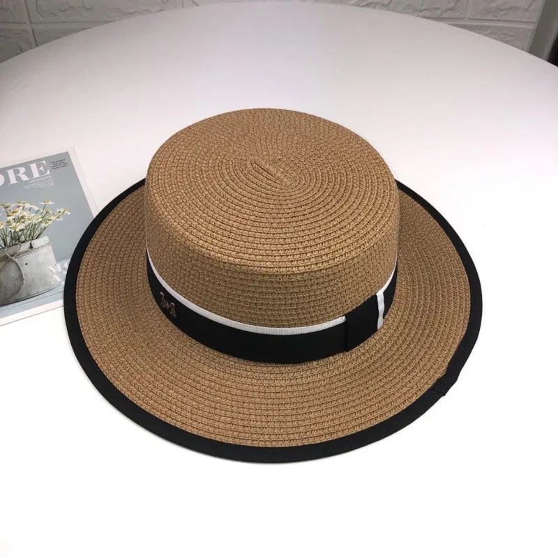 Female Summer Outing Beach Hat Beach Sun Shading and Sun Protection Sun Grass Hat Flat Top Hat