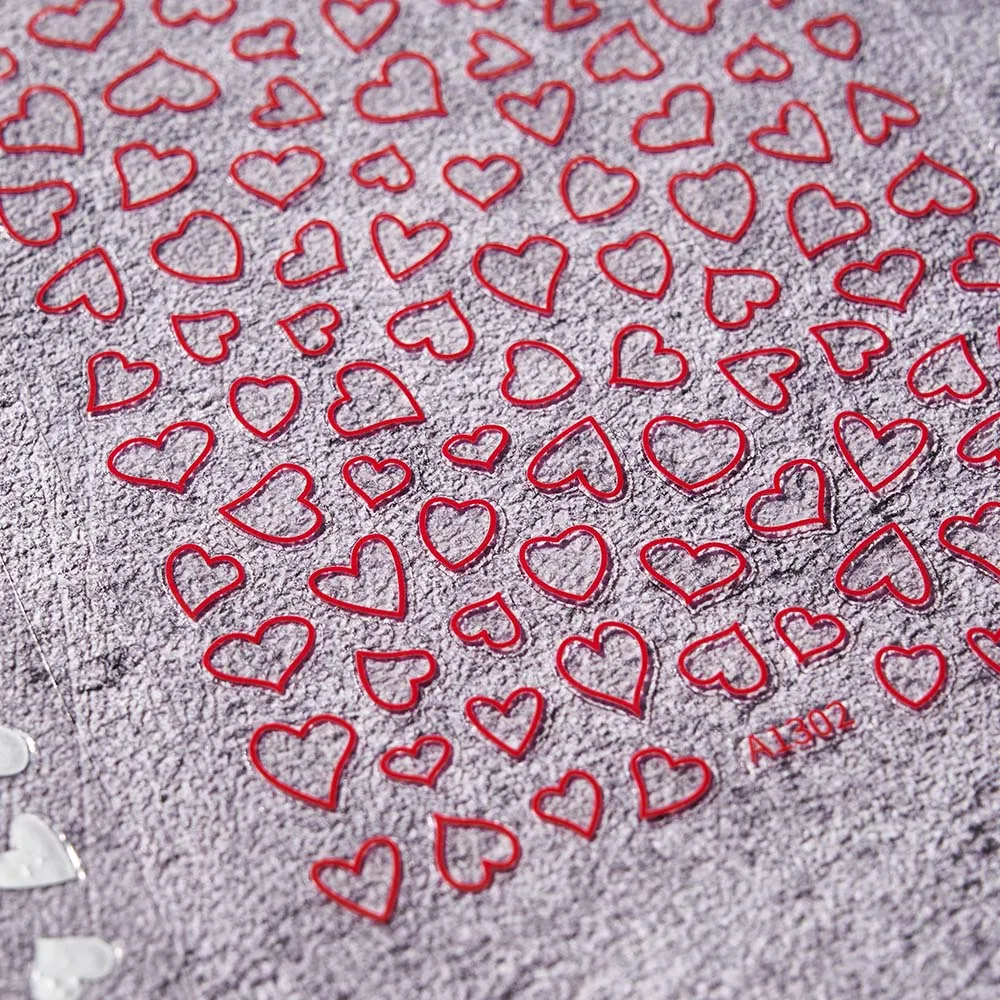 1Pcs 3D Pink/Red Love-Heart Nail Art Stickers Hollow Love Pattern Nail Decals 2025# alentine\'s Day Adhesive Red Heart Slider