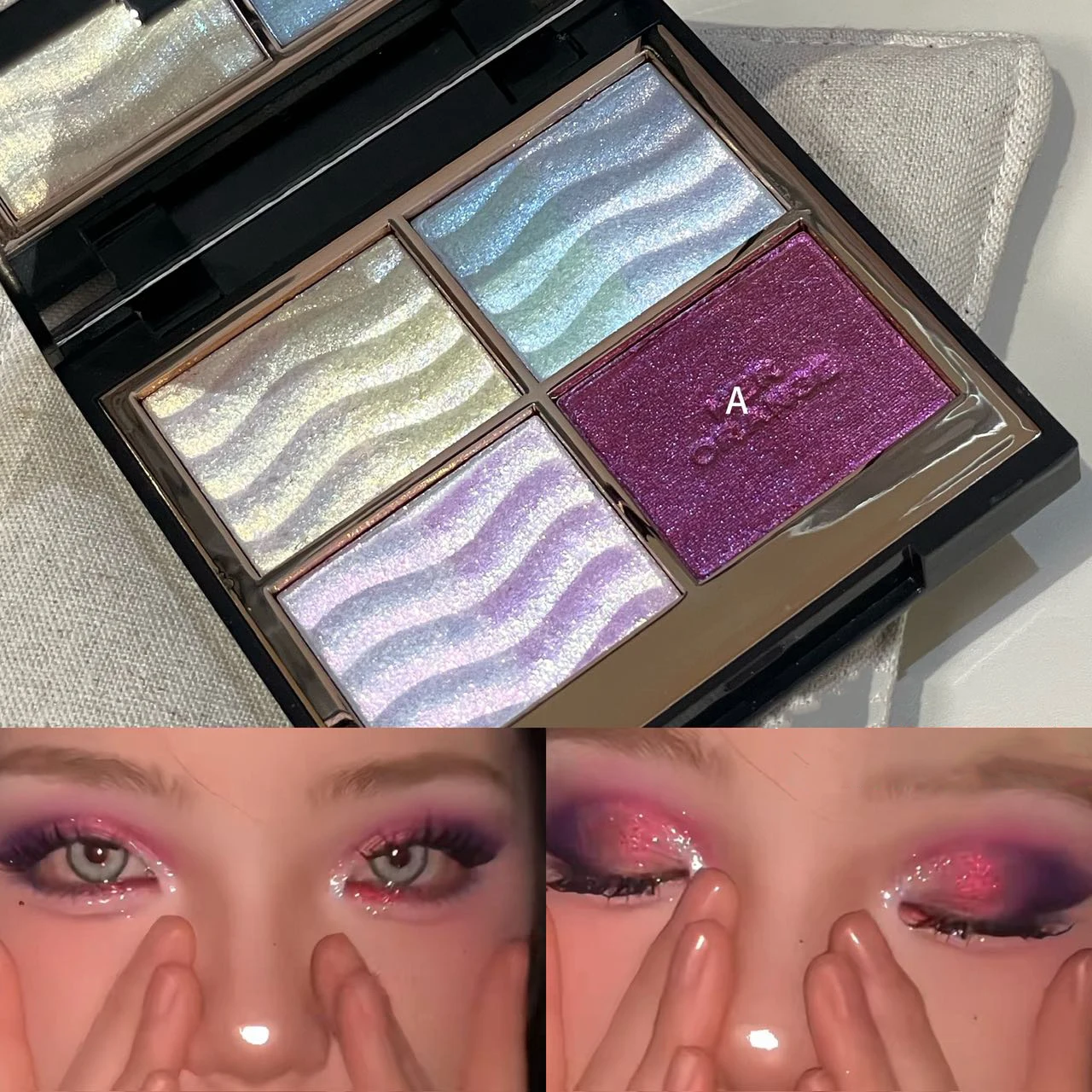 4 色メタリックカメレオンパープルアイシャドウパレットシャインハイライターフェイスボディブライトングリッターマルチクロームアイシャドウメイクアップ