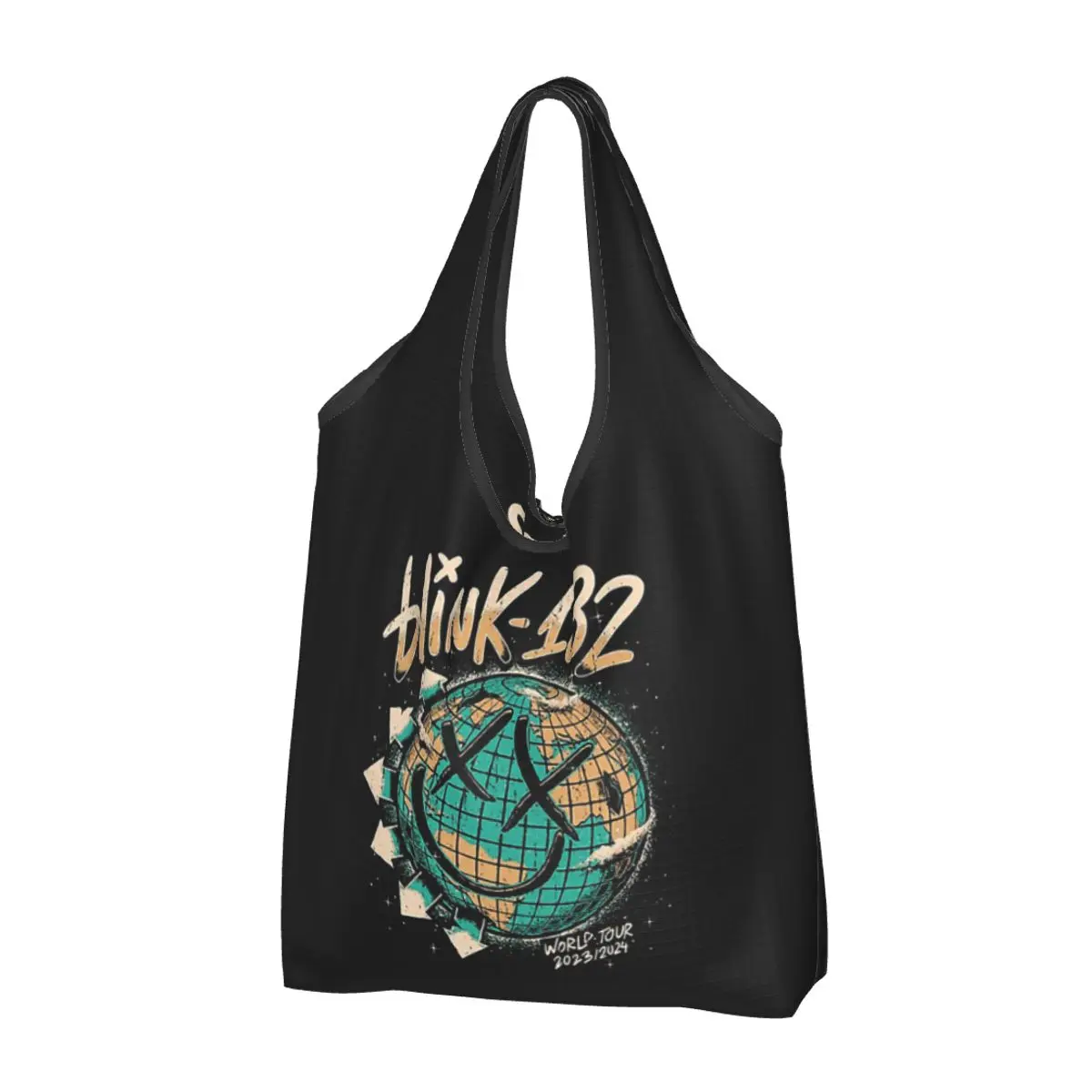 Blink 182 Punk Smile Portable Tote Shopping Bags Reusable Shopper Bag Groceries Handbag Shoulder Bag