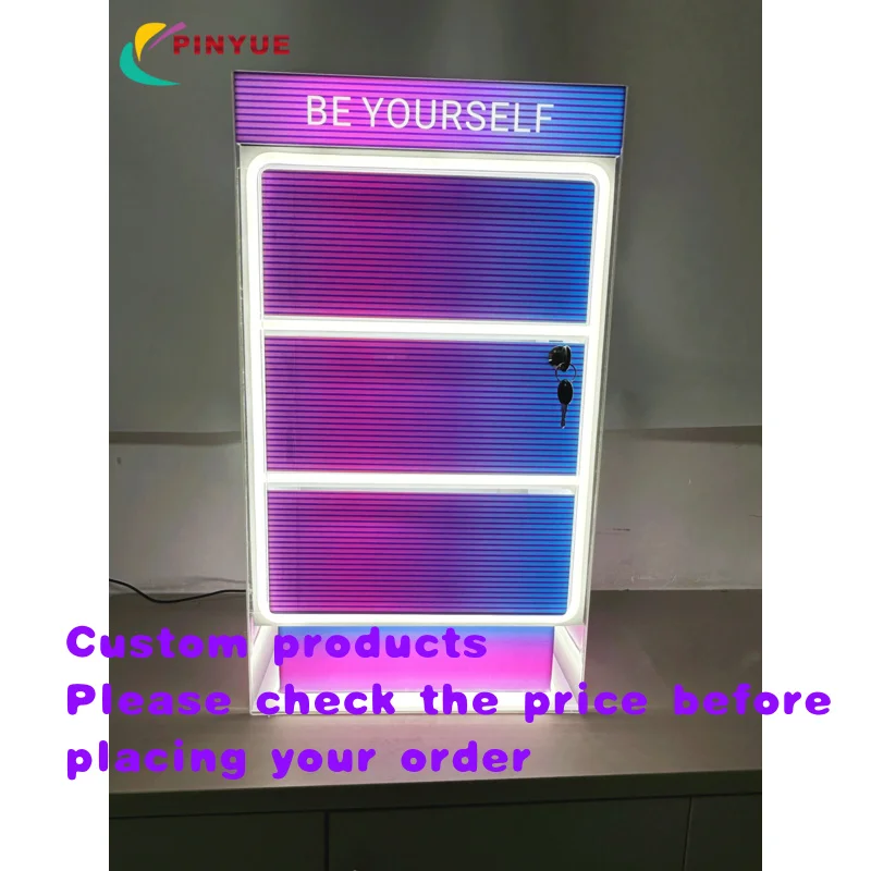 custom.Custom Smoke Acrylic Display Stand LED Light Display Shop showcase Lockable Acrylic Display Cabine
