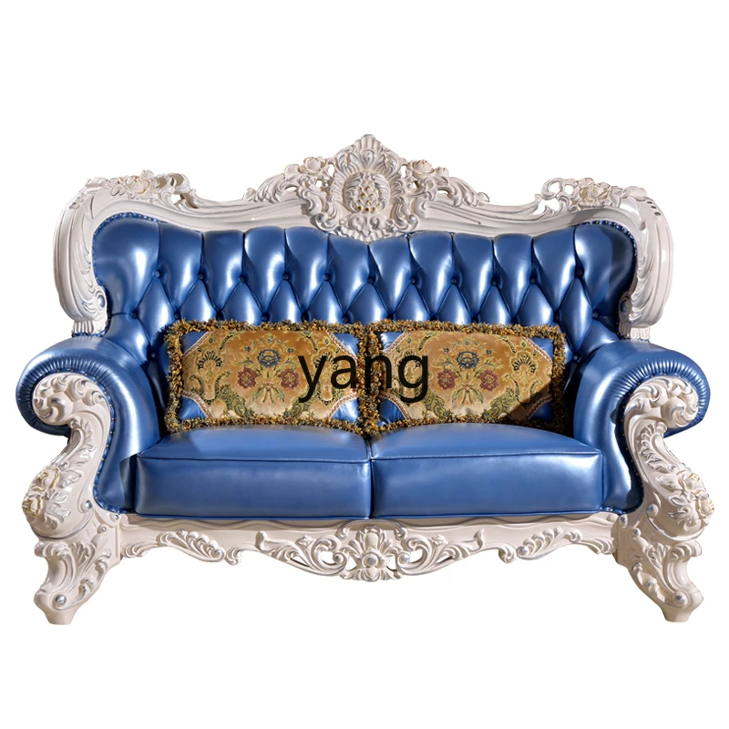 LH leather combination leather art sofa double-sided carved solid wood sofa idyllic