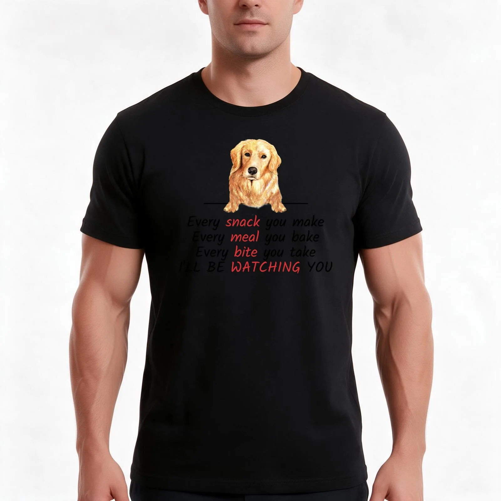 Every Snack You Make I'll Be Watching You Golden Retriever Dog Owner T-Shirt, Summer Casual Cotton Tee, Vintage Graphic Print