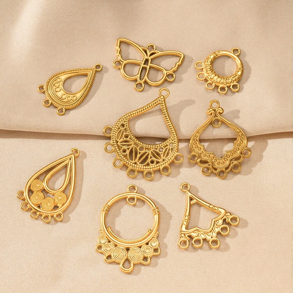 2 Stück Edelstahl-Ohrringverbinder, Boho-Gold-Hohlanhänger für Frauen, DIY-Schmuck, Ohrringe, Halsketten, Großhandel – Detail 2