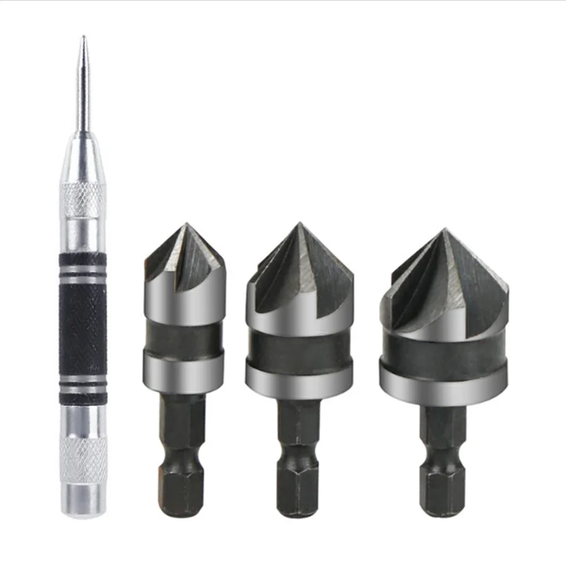 90 Degree 3PC Five Edge Countersink Drill Bit  12/16/19mm  Metal Woodworking Titanium Hole Opener Chamfering Tool  Aluminum