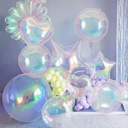 5pcs 19 inch clear laser colored foil balloons, heart star round balloons for birthday, wedding engagement atmosphere decoration