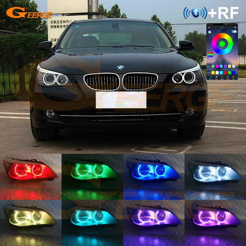 

For BMW E60 E61 LCI M5 528i 530i 535i 2007 2008 2009 2010 RF Remote Bluetooth APP Multi-Color RGB Led Angel Eyes Kit Halo Rings