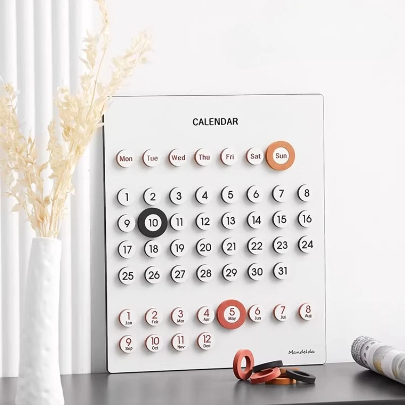 Scandinavian Perpetual Calendar Living Room Wall Art Crafts Luxury TV Background Decor Reusable Year-Round Hanging Display Rack