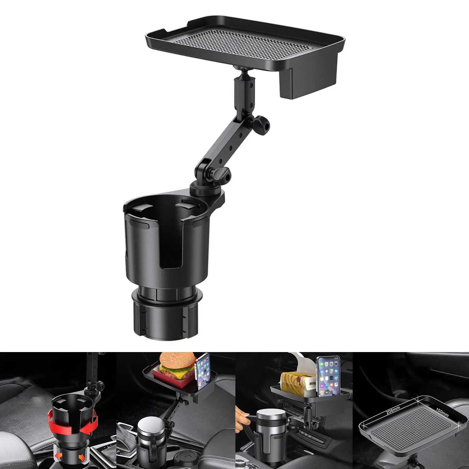 

Multifunctional Car Cup Holder Expander with Tray Automotive Stable Adapter for Below 90mm Diameter Drinks Beverage Cups
