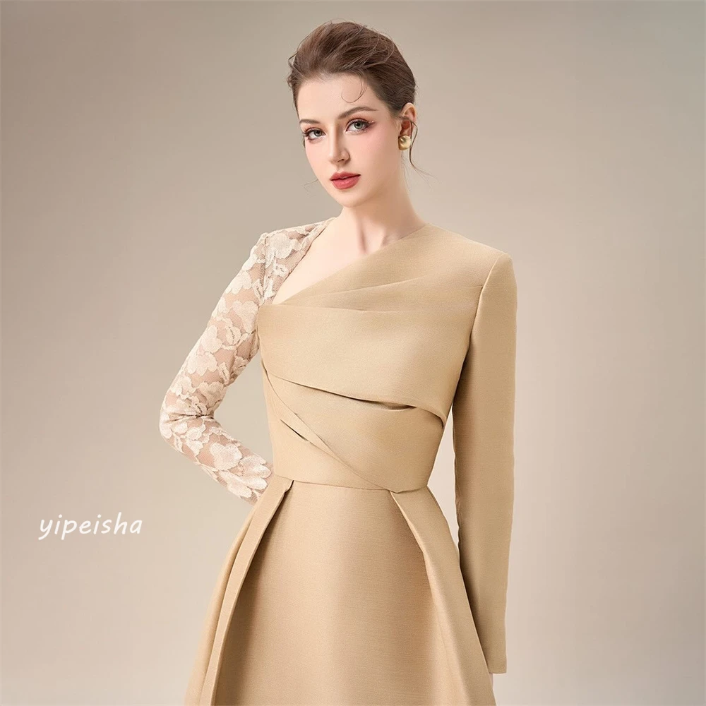 Customized Jersey Applique Ruched Birthday A-line V-neck Bespoke Occasion Gown Midi Dresses