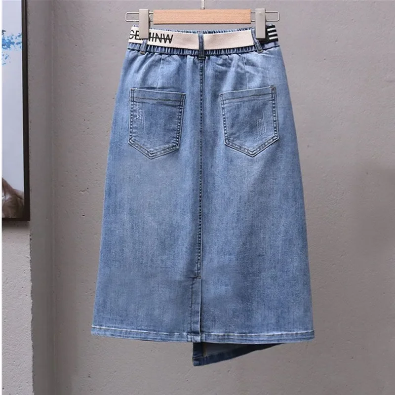 Irregular Denim Skirt for Women Spring New Elastic High Waisted A-line Buttocks Wrapped Skirts for Women Casual Clothing Z510