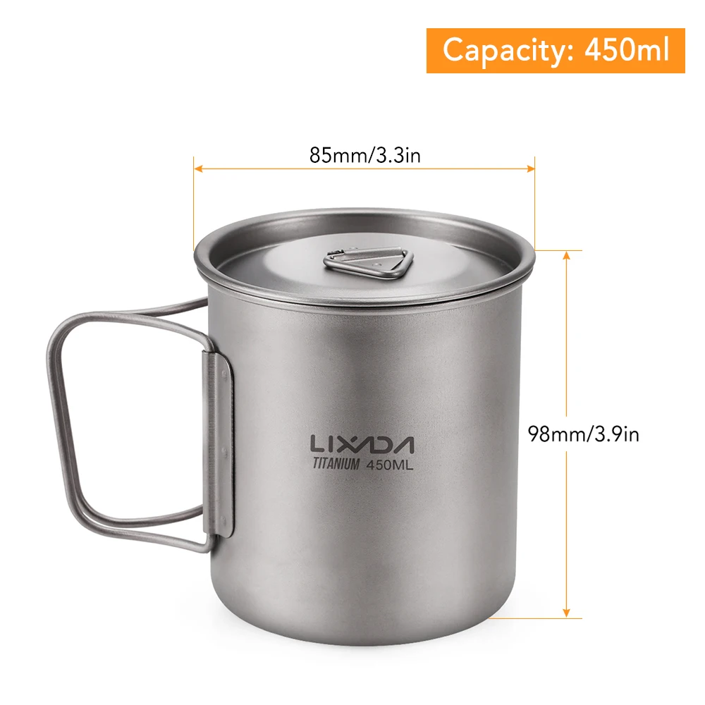 300 ml/350 ml/450 ml/550 ml/650 ml/750 ml Ultralight Titanium Cup Outdoor Draagbare Camping Picknick Water Cup Mok met Opvouwbaar Handvat