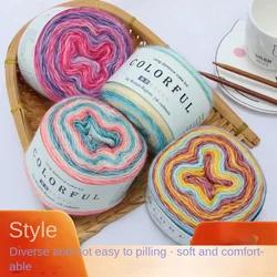Handmade Gradient Cake Line Glitter Linen Yarn, Long Section, Dyed Mohair, Cotton Woven Rainbow Woolen Yarn, 100g