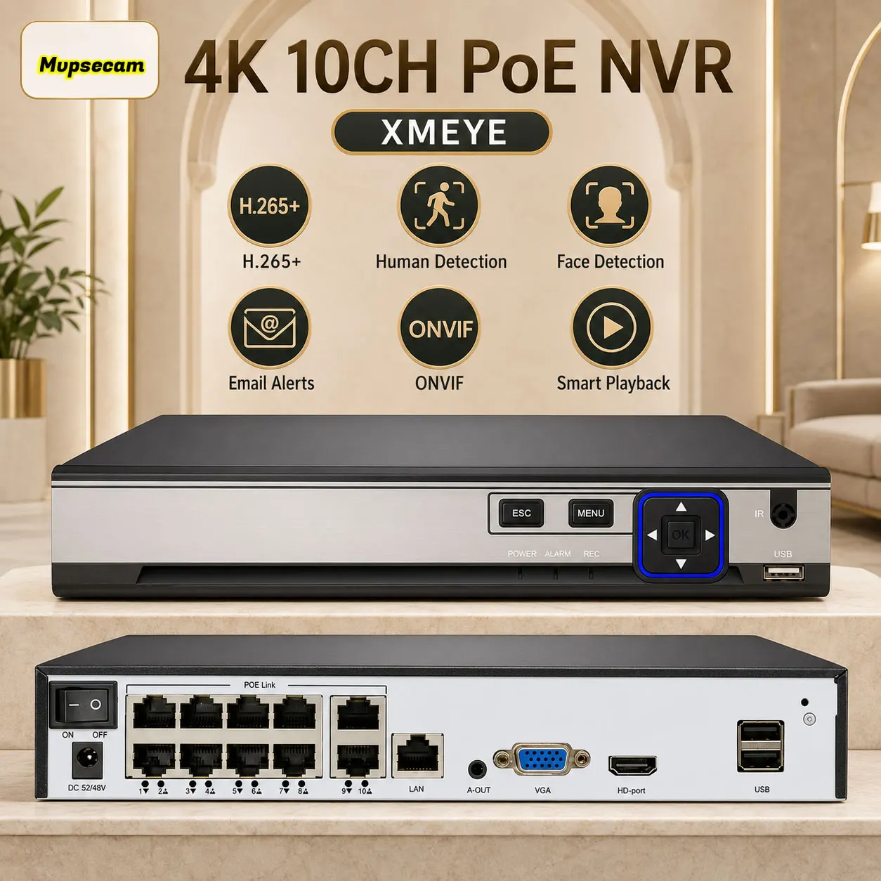 POE NVR XMEYE 10CH 8 Channel 4K CCTV Camera IP Recorder Network Security System H.265 Face Detection 8MP Video Surveillance