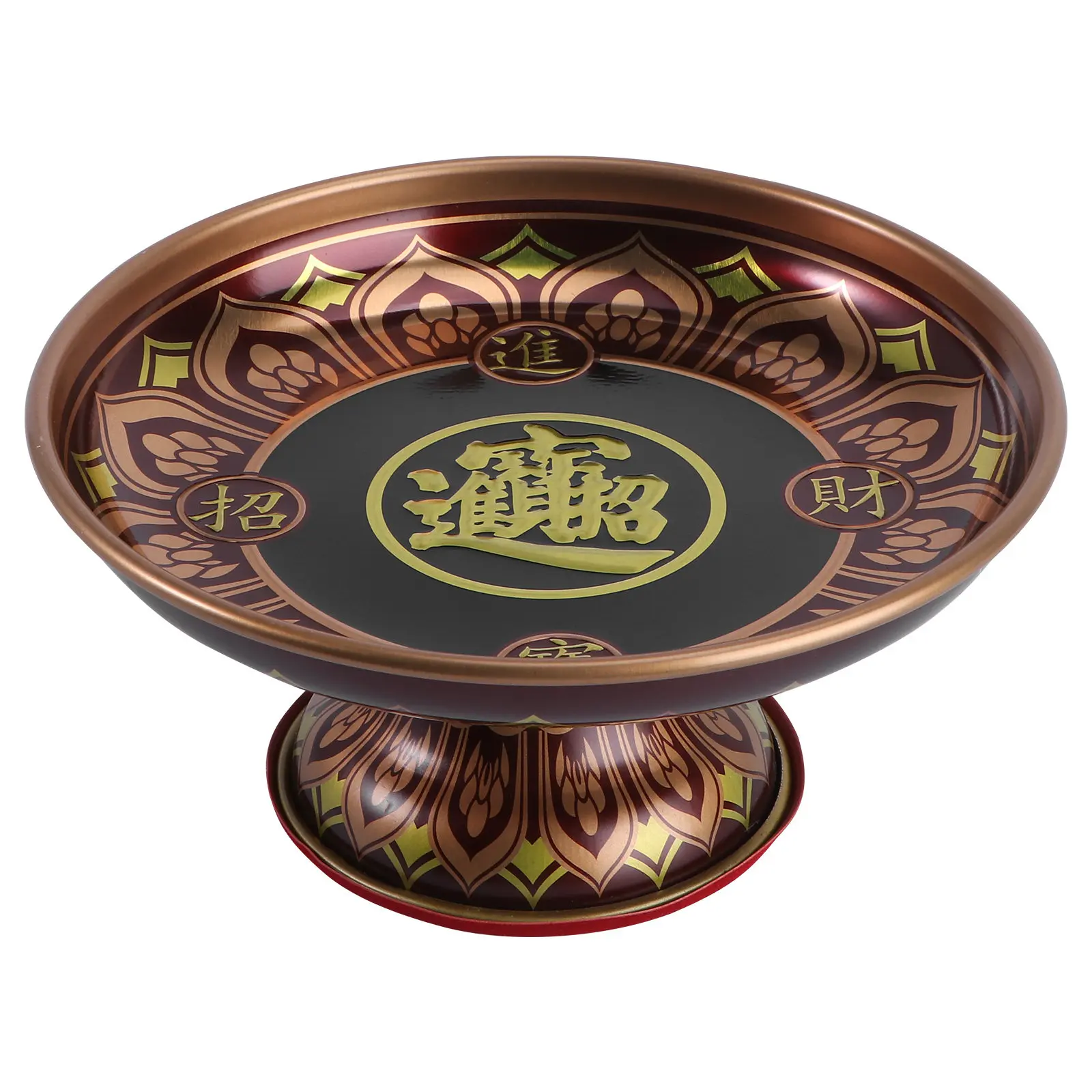 1Pcs Classic Temple Fruit Tray Tinplate Material Small Size Large Capacity Food Holding Tray for Buddha Sacrifice Serving Dried