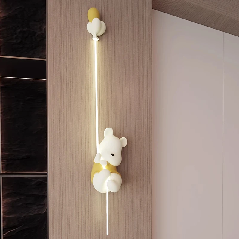 Hanging Bear Wall Lamp Kids Bedroom Cartoon Wall Lights for Children\'s Room Bathroom Mirror Light Living Room Sconce Home Decor