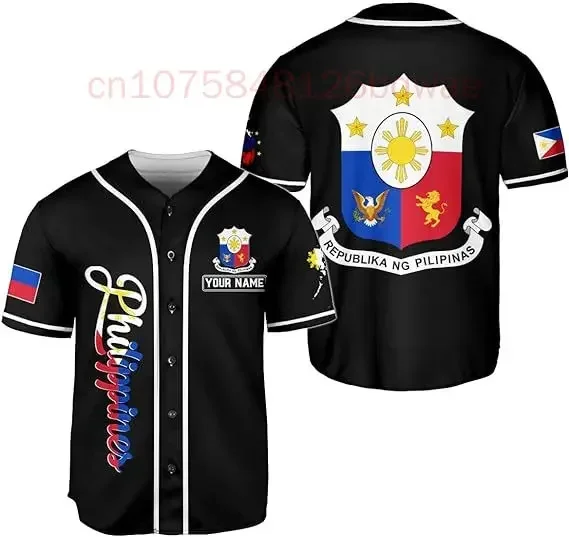 Personalized Philippine Flag Baseball Jersey 3D Print Mesh Fiber Top T-shirt Men's Women's Street Apparel Short Sleeve Sports