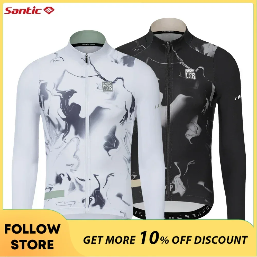 

Santic Men's Cycling Jersey Long Sleeve Autumn Winter Fleece Keep Warm Bicycle Clothing Outdoor MTB Road Riding Biker Jacket Top