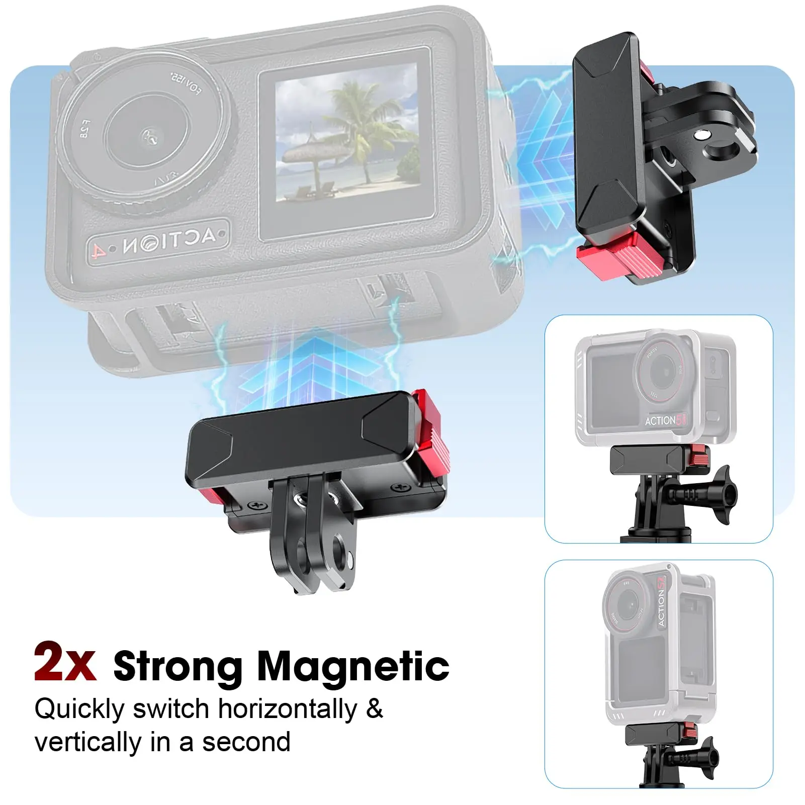 

Portable Foldable Action Camera Mount for DJI Action 3/4/5 Pro Osmo 1/4 Screw&Two-Claw Interface Magnetic Quick Release Adapter