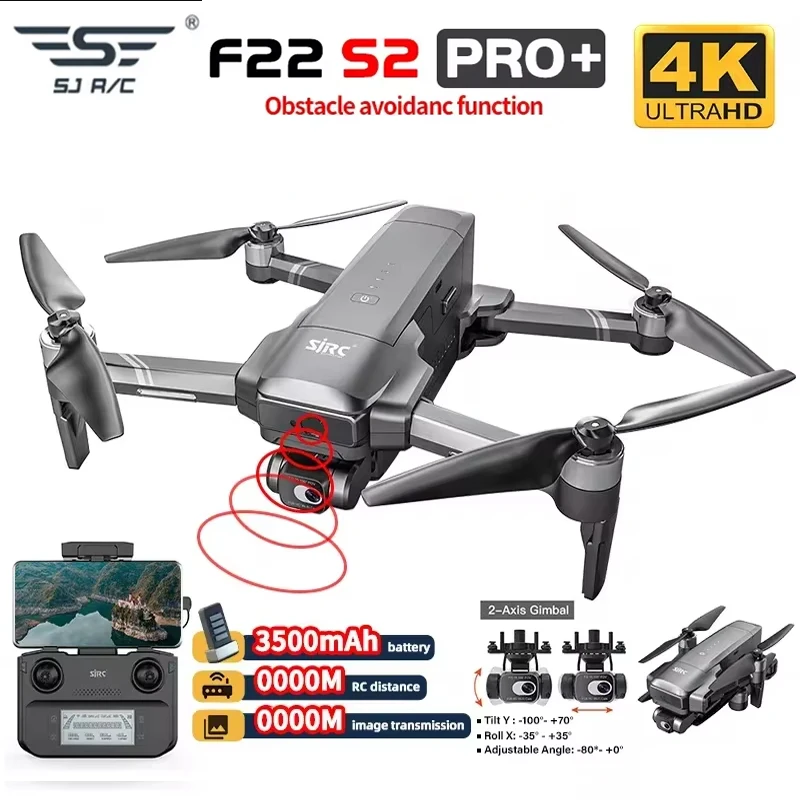 SJRC F22 S2 PRO+ GPS Drone 4K Professional 2 Axis Gimbal EIS Camera With Laser Obstacle Avoidance RC Foldable Quadcopter Dron