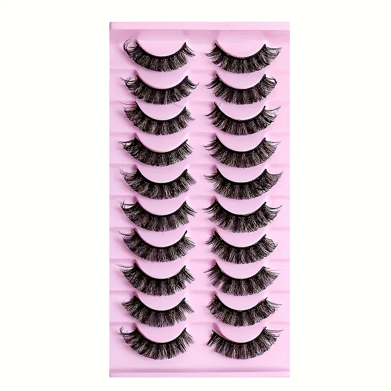 10 أزواج من الرموش المخططة السميكة والمجعدة DH، تعرض مظهرًا مذهلًا مع رموش طويلة وقرعة