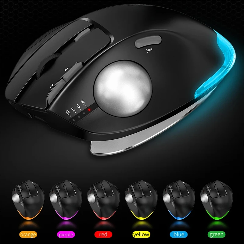 A+for RGB Wireless Bluetooth Trackball Mouse 3-Device Ergonomic 4800 DPI 8 Button