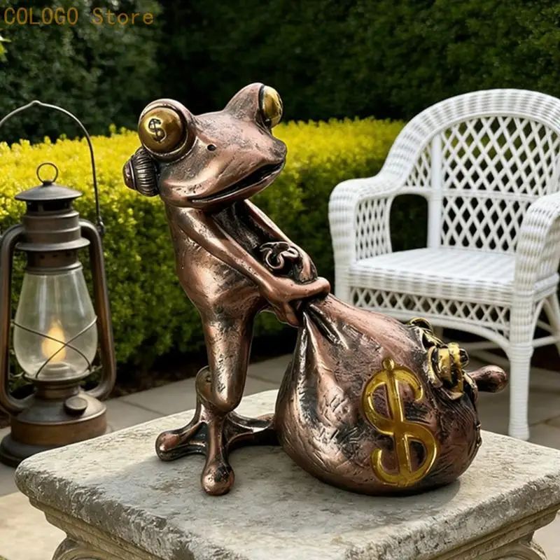 Collectible Resin Frogs With Money Bag Figurine Ornament for Home and Garden Decoration Animal Statue Ornament Gift D0LD