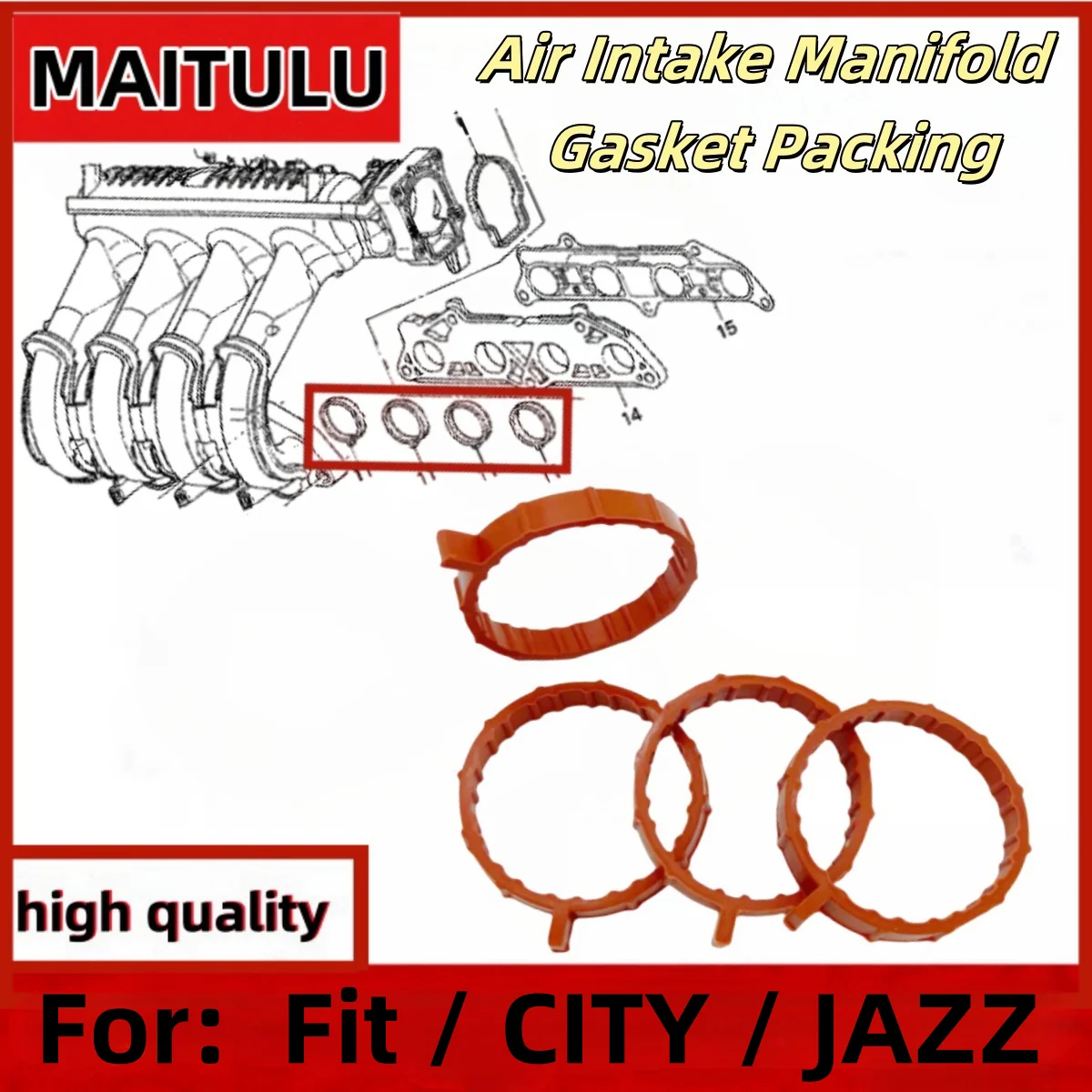 

4pcs Air Intake Manifold Gasket Packing for HONDA Fit JAZZ GD1 GD3 2005-08 CITY FIT Saloon GD6 GD8 17105-PWA-007 17105PWA007