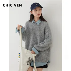 CHIC VEN Women Knit Sweaters Pullovers Loose Casual New Round Neck Knitting Female Warm Jumpers Autumn Winter 2024 Clothing