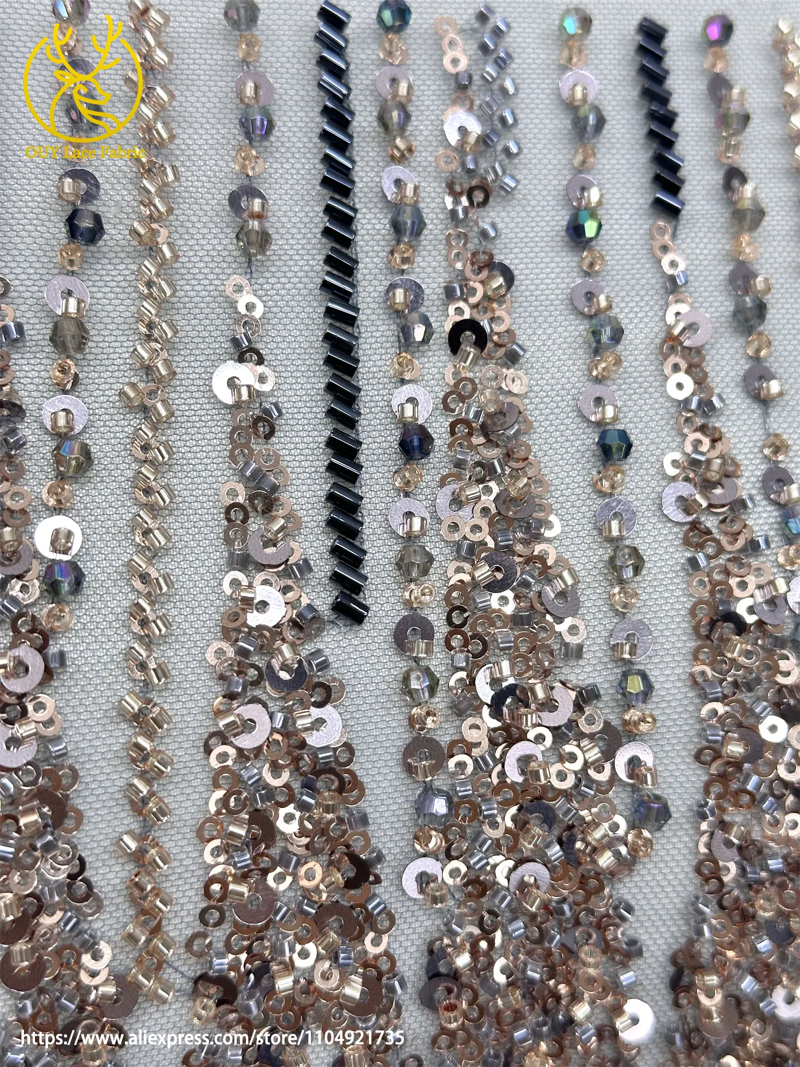 Luxuriöser Afrikanischer Schwer Perlenverzierter Spitzenstoff 2026 Hochwertige Luxuriöse Französische Pailletten-Stickerei-Spitze für Brautkleider – Detail 8