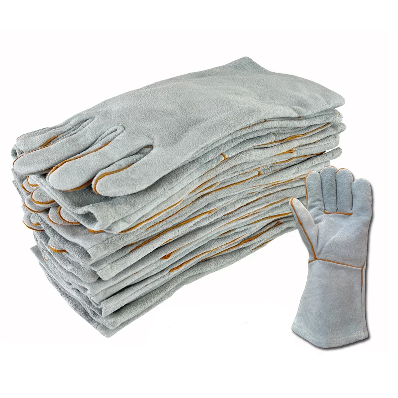 Long leather double protection welding fireproof and scald resistant gloves