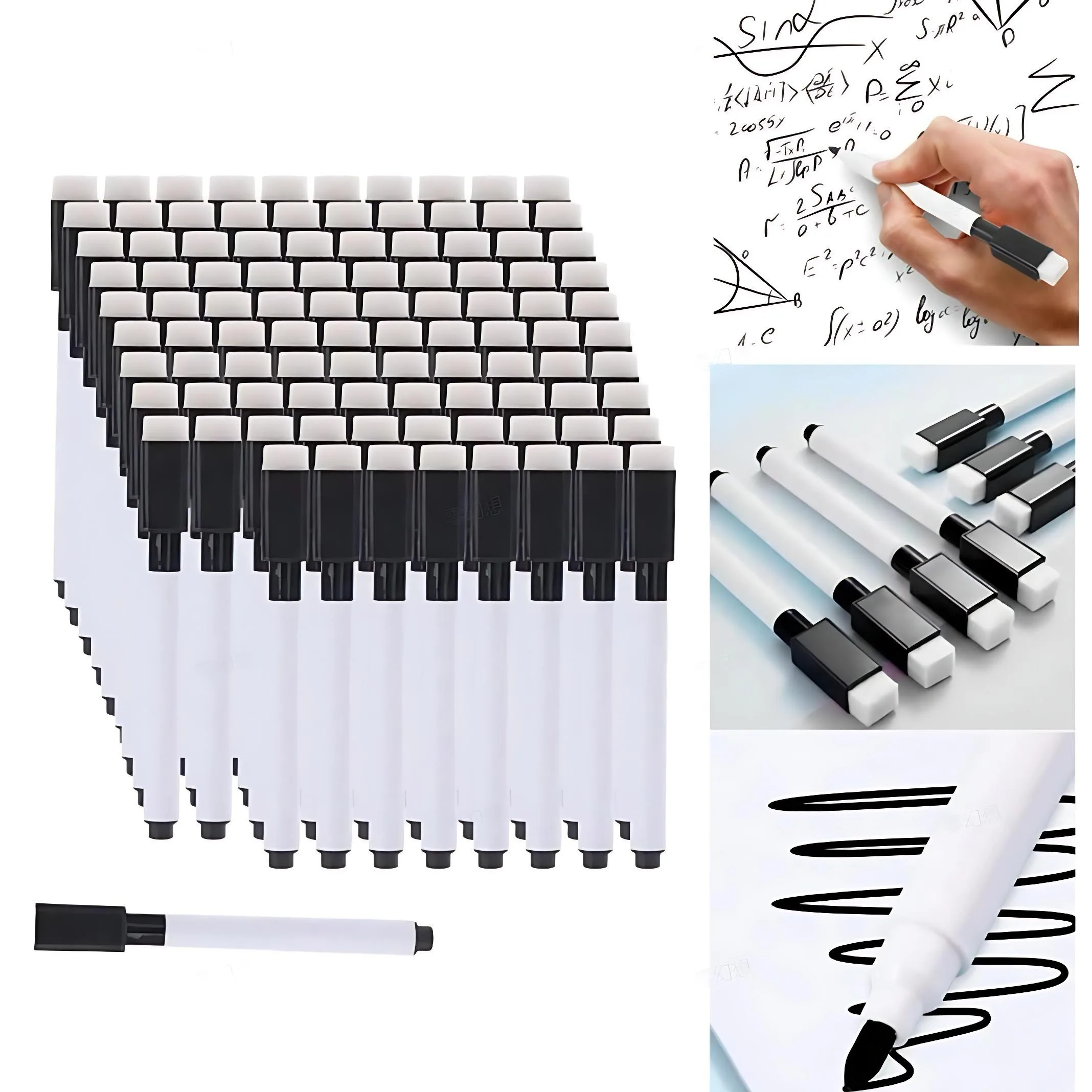 

25 PCS Portable Dry Erase Pens, Slim fine tip and built-in eraser cap, mild scent, deal for whiteboard marking in work and study