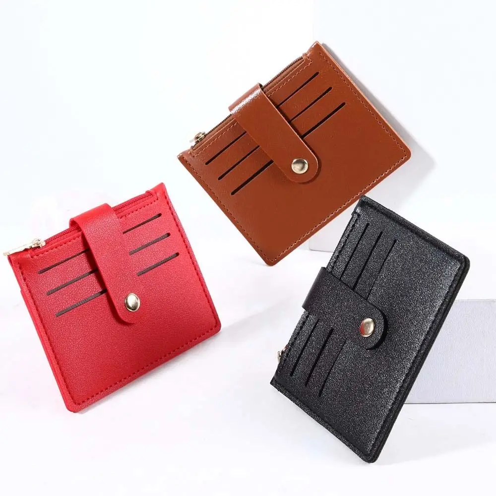 Zipper Leather Coin Purse Wallet Multi-position Stripe ID Credit Card Holder Card Case Korean Style Driver's License Case Daily