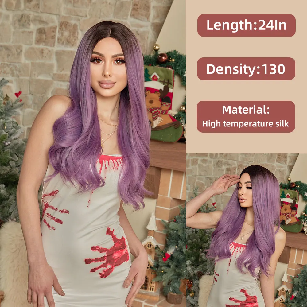 

Gradual Purple Big Waves in Long Curly Hair Natural Fashion Can Be Worn Daily Novice Friendly Synthetic Wig Cosplay Party Wear