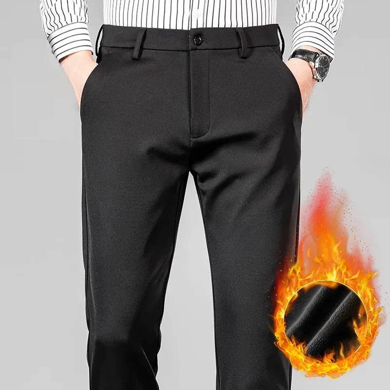 

Autumn Winter Men's Solid Zipper Pockets Button Thickening Vacation Suit Casual Trousers Fashion Formal Office Lady Pants