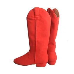 Venus lure Professional Dance Long Boots no Zipper Off-white Line Dance Suede Boots Ladies Country Dancing Boots Customized Heel